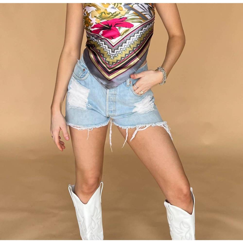 NEW MAGIC aloha cowgirl scarf top in grey multi